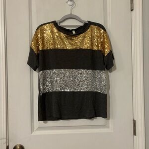 Gold and Silver Sequin Striped T-Shirt